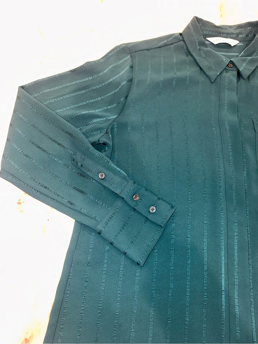 Nine West Size Medium Women's Long-Sleeve Textured Button-Up Shirt in Deep Teal - Picture 5 of 11